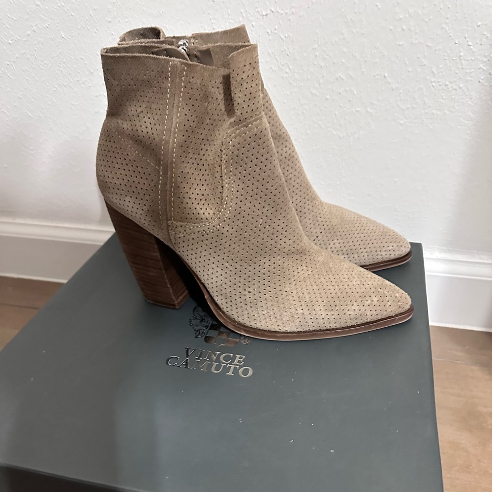 Vince Camuto Perforated Tan Heeled Boots